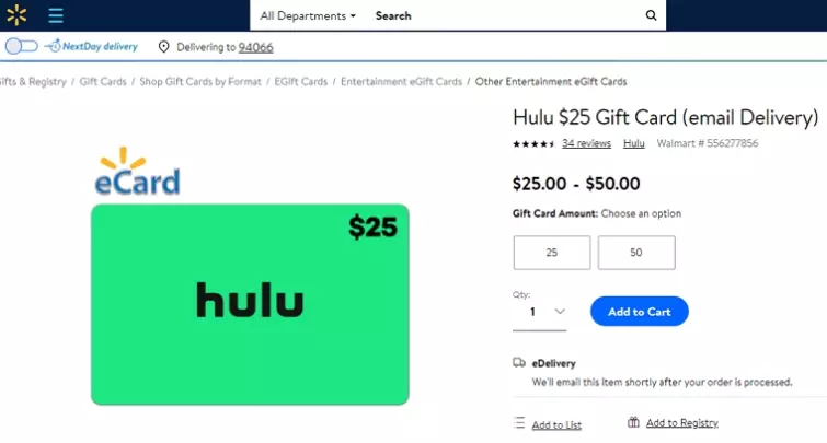 hulu gift card