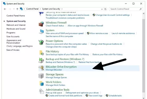 Click manage BitLocker Drive