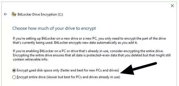 Select an encryption option