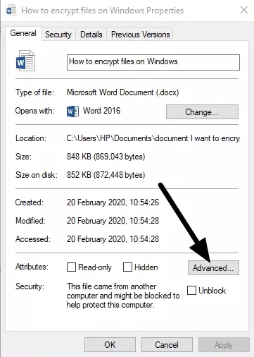 Click on the advanced tab