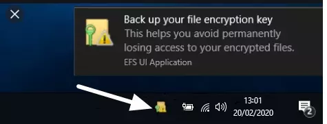 Back up your file encryption key notification