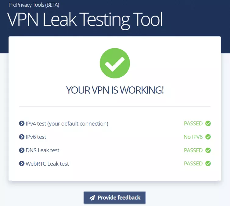 leak test showing no leaks