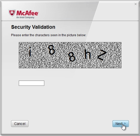 McAfee validation code