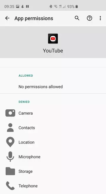 YouTube app permissions