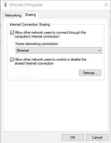 internet connection sharing options