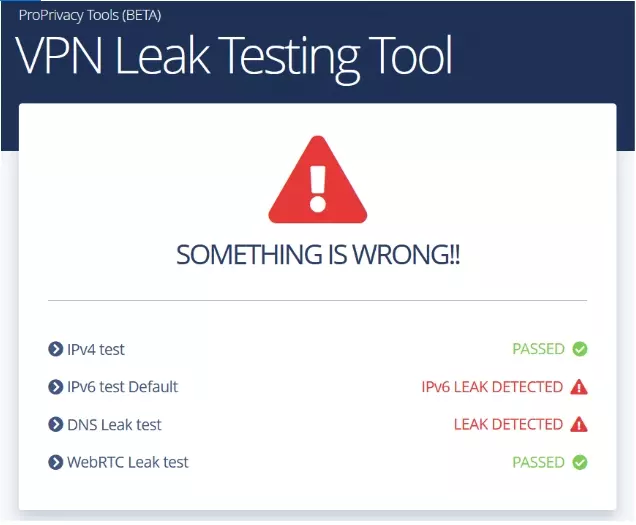 leak test showed IPv6 and DNS leaks
