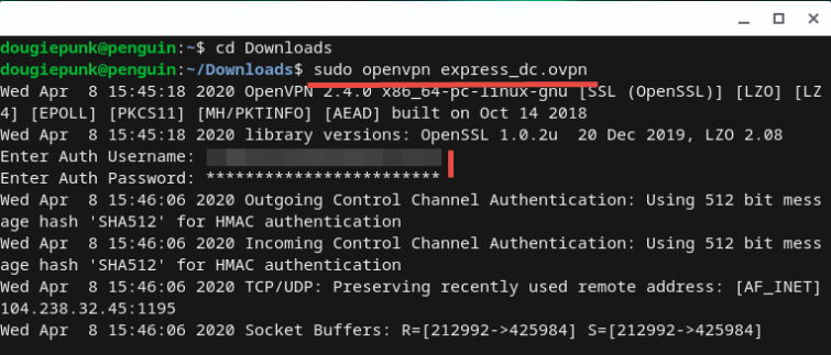installing OpenVPN in Linux terminal