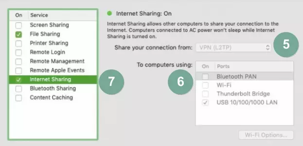 turn on internet sharing