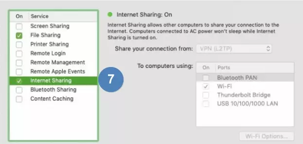 turn on internet sharing