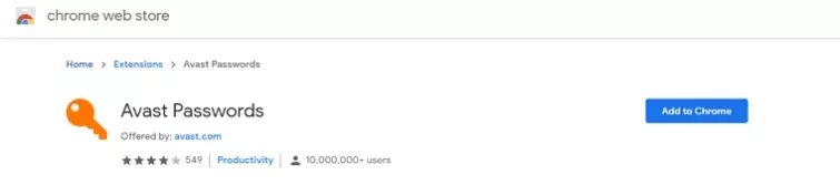 Avast Passwords chrome extension