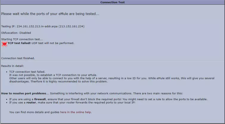 connection test in emule
