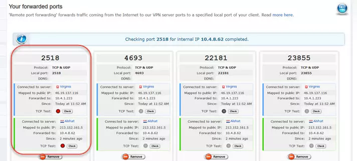 showing forwarded ports in airvpn