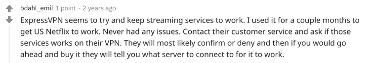 ExpressVPN recommended by Reddit users