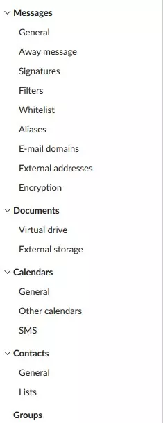 various options on the side tab