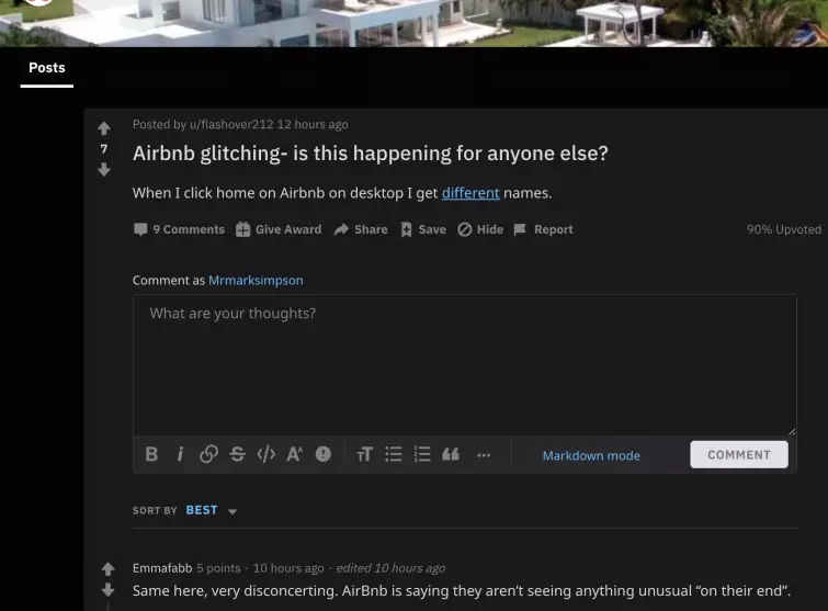 flashover212 reddit post about airbnb glitch