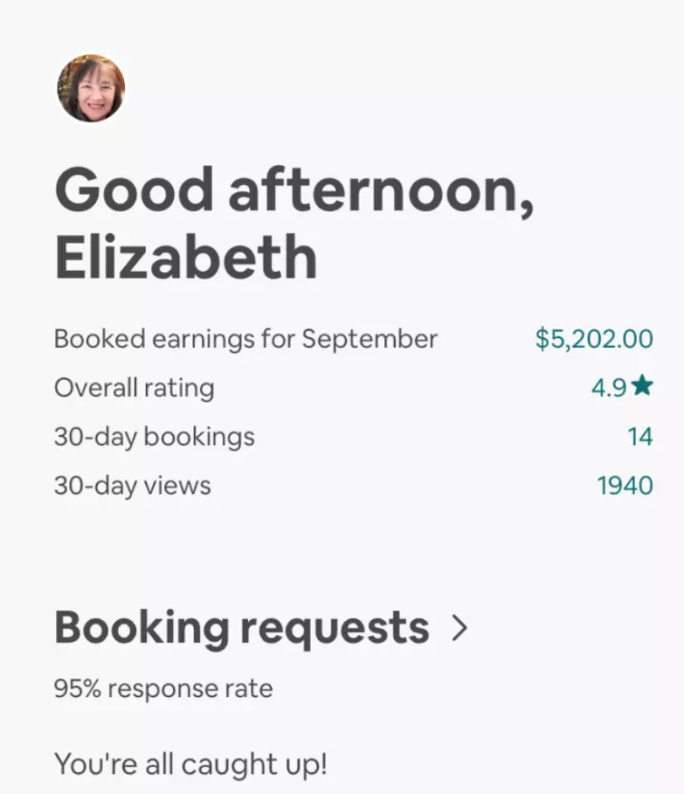 Elizabeth's AirBNB account