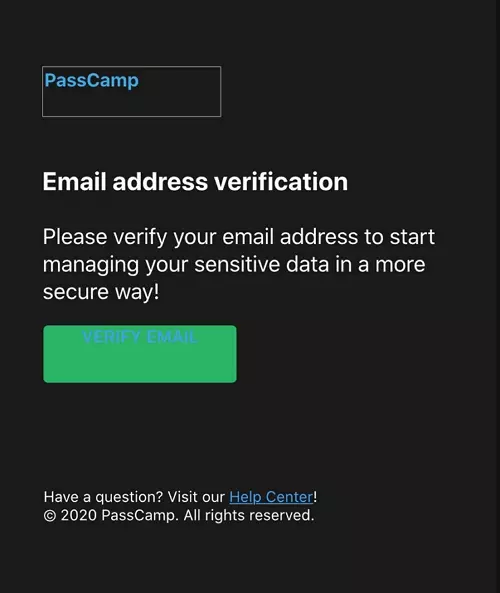 PassCamp email verification