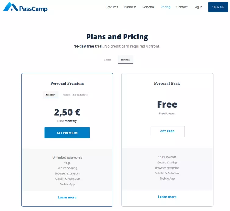 Passcamp Pricing