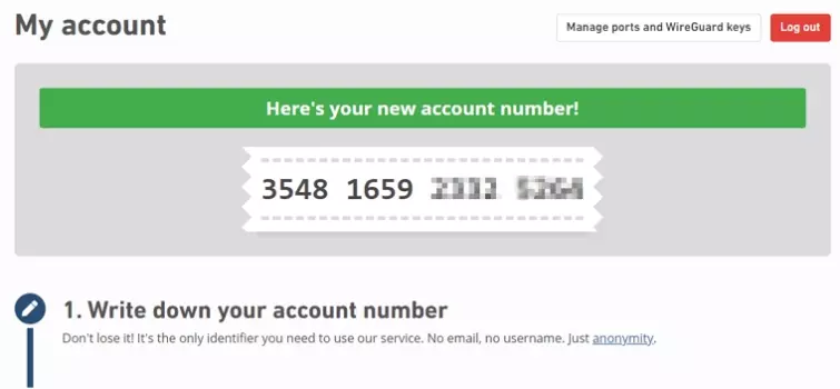 My Account Mullvad number