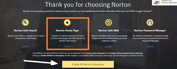 Enable all Norton extensions