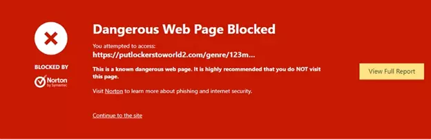 Dangerous web page blocked
