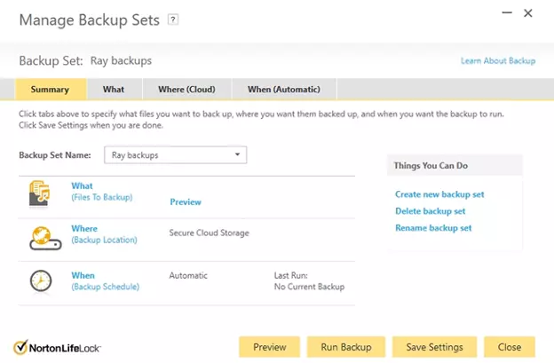 Manage backup settings