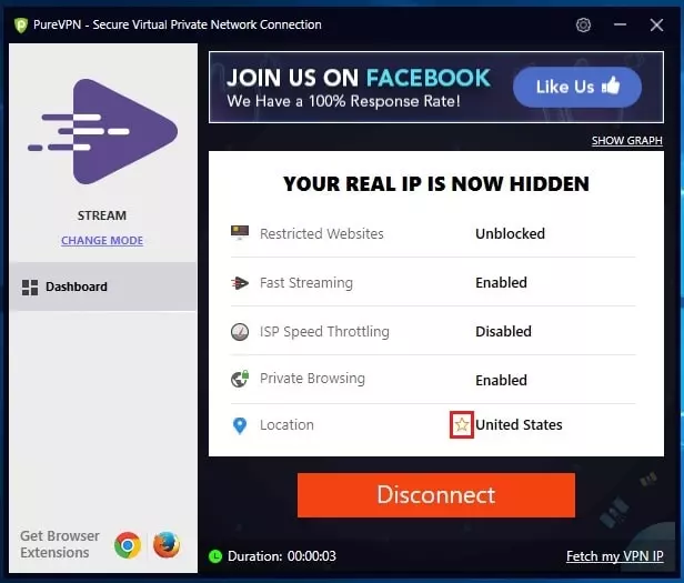PureVPN client select mode