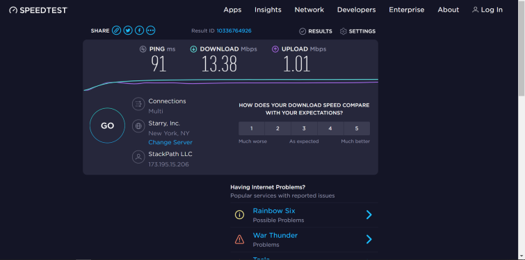 Speed test results 1
