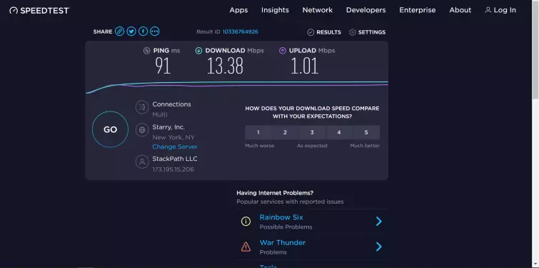 Speed test results 1