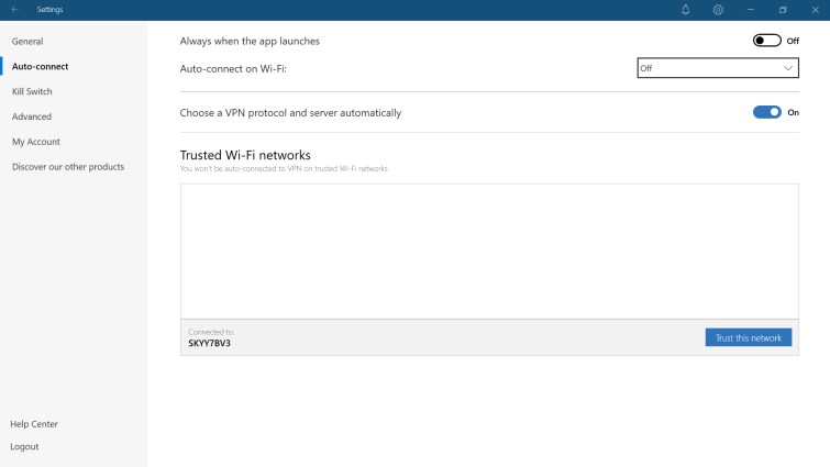 NordVPN connection settings