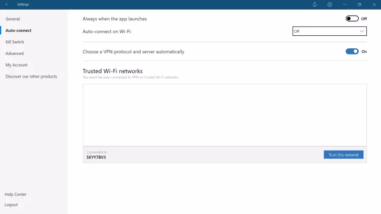 NordVPN connection settings