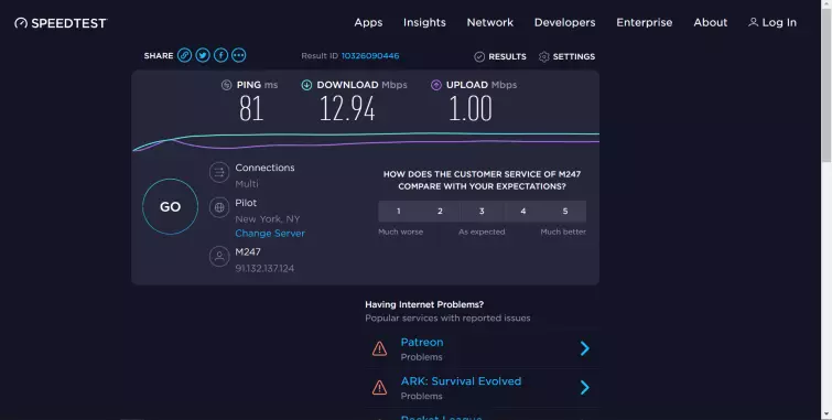 Speed test results 2