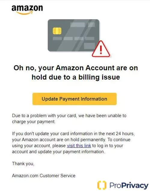 Amazon Billing error scam posing as amazon customer service