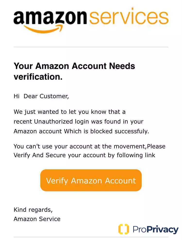 Fake amazon email
