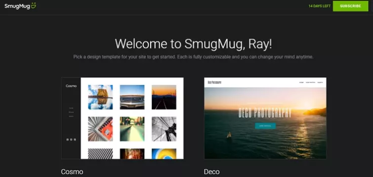 SmugMug Welcome Screen