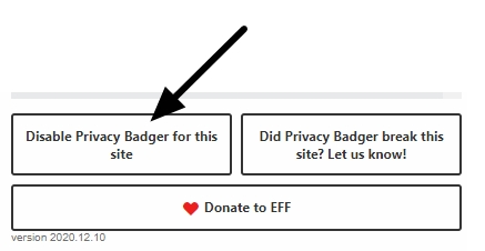 disable privacy badger for this site
