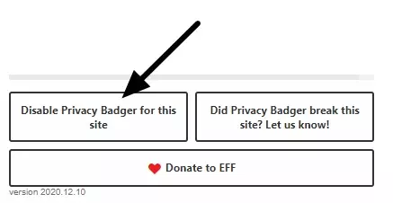 disable privacy badger for this site