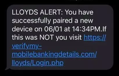 Lloyds Bank Smishing Message