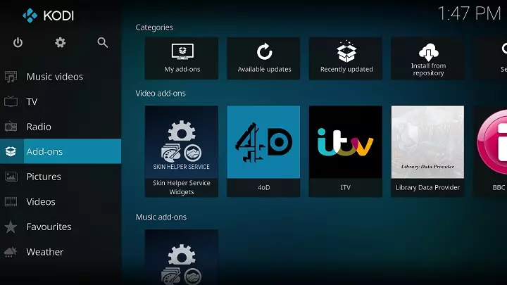 all4, itv, and other streaming apps on Kodi