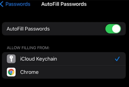 autofill passwords option in ios settings