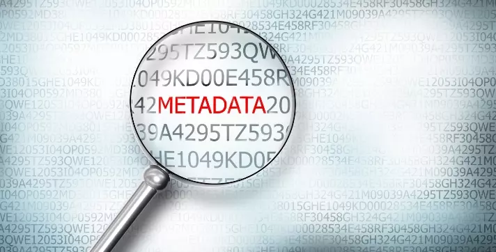 a magnifying glass pointing at numbers with the word metadata written in the middle