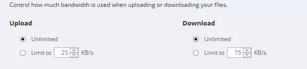 upload and download usage when backing up files