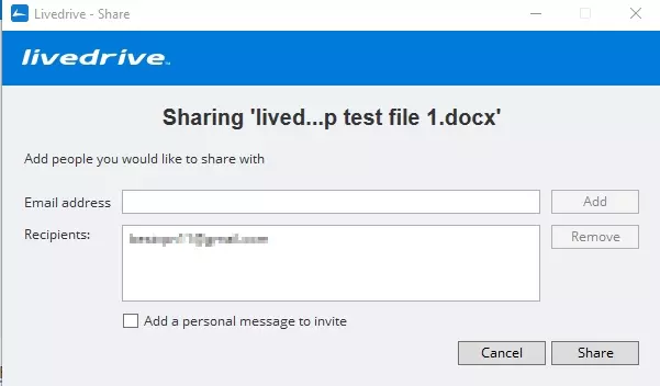 sharing a file with a recipient via email