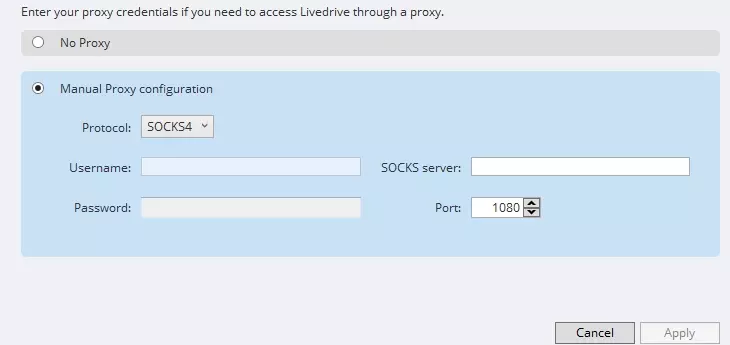 enter a proxy username and server
