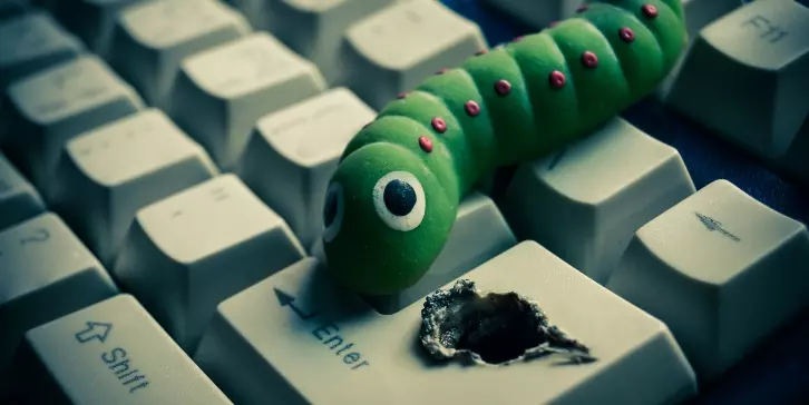 caterpillar on a mechanical keyboard