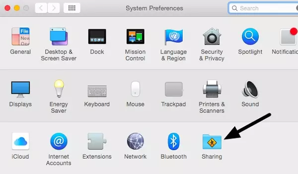 sharing option in Mac settings