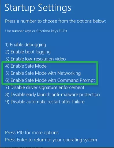 Windows 10 start up settings