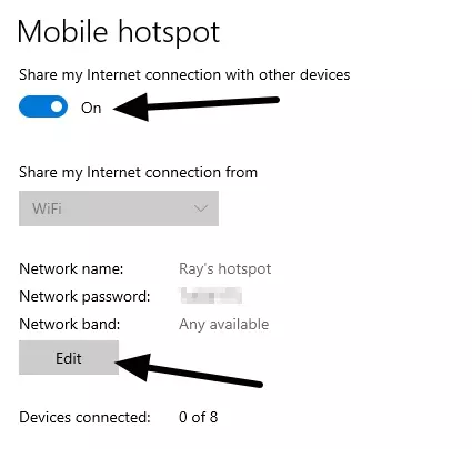turn mobile hotspot on in settings