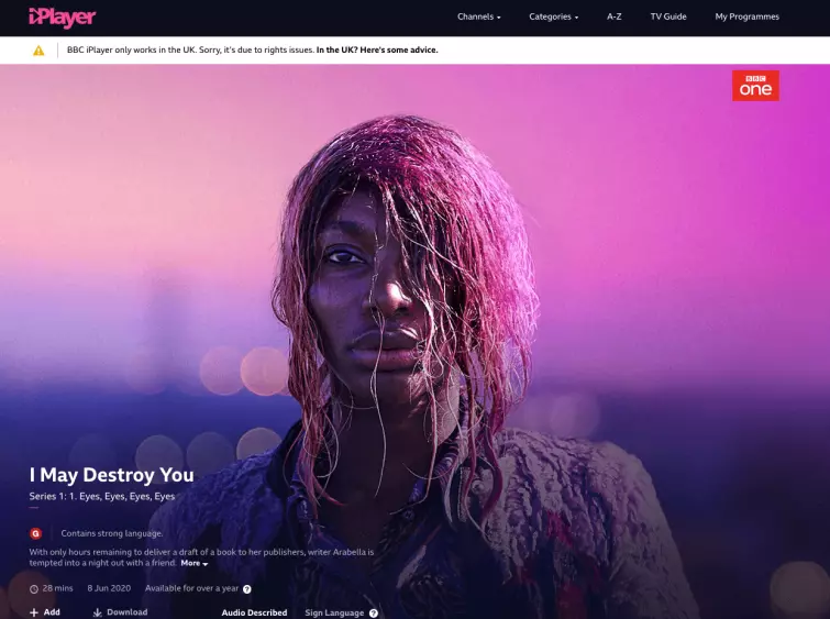 Unable to stream I will destroy you on BBC iPlayer due to VPN not working