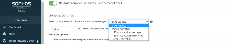sophos general settings change encryption